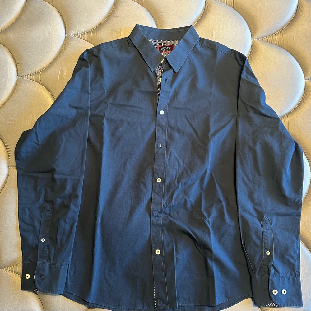 Navy Blue w/ Pattern Lining Untuckit Long Sleeve Shirt